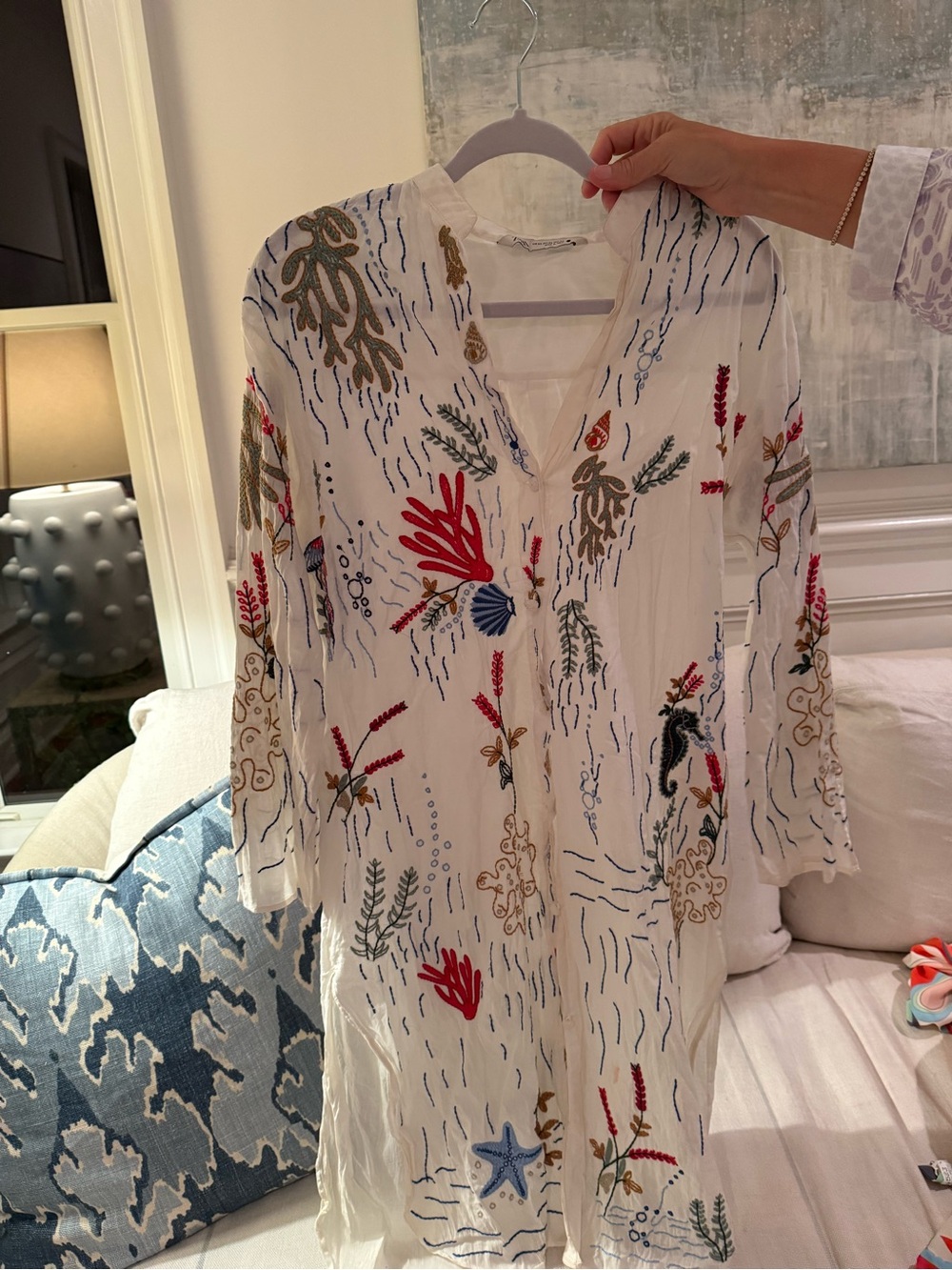 White Embroidered Sea Life Tunic